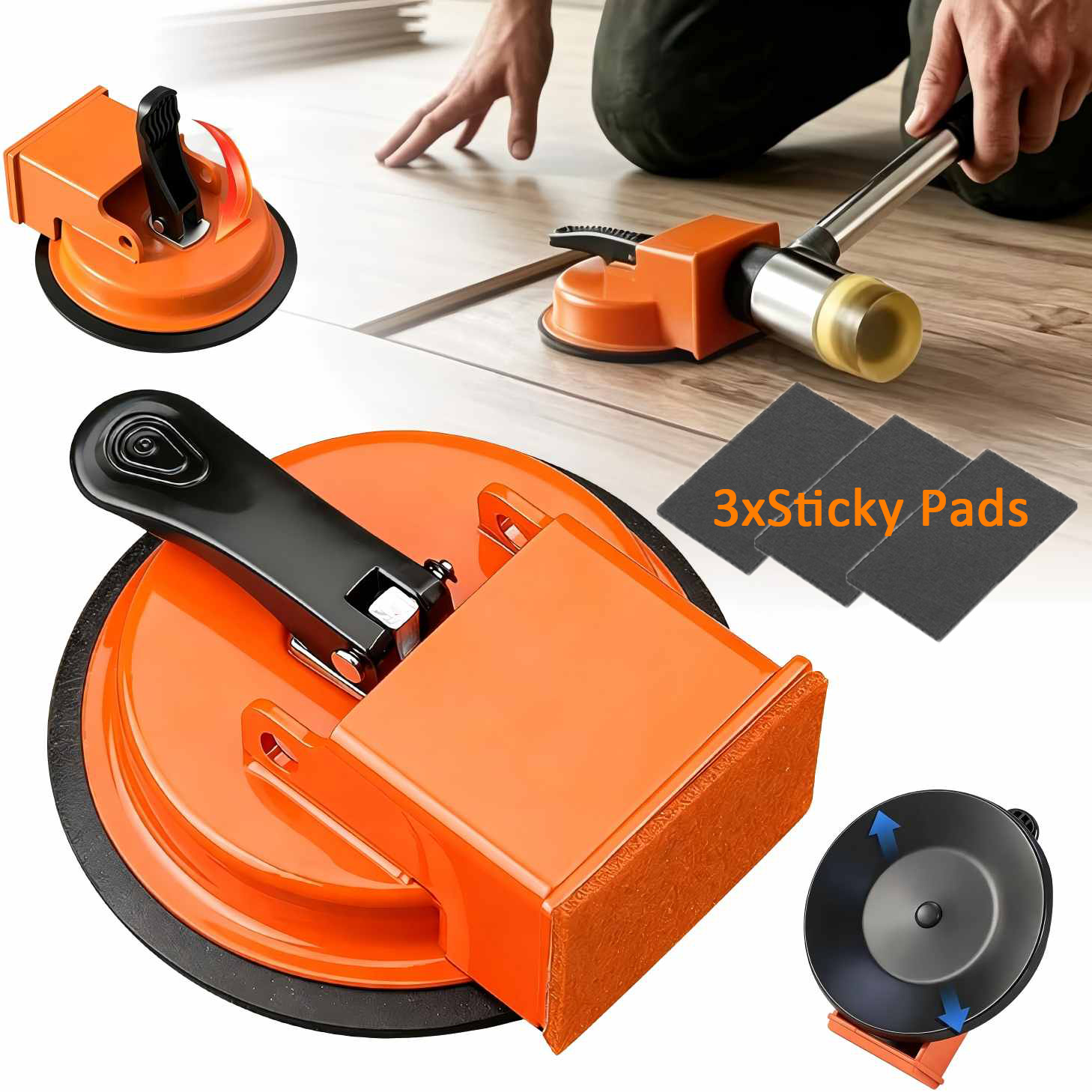 Floor Fixer Tool With 3pcs Sticky Pads, Heavy Duty Laminate Flooring Repair Tool With Vacuum Suction Cup, Professional Plank Puller For Wood Tile Hardwood Floor