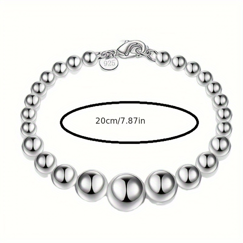 

1pc Elegant 925 Sterling Silver Bead Bracelet For Women, 7.87in Handcrafted Round Design, , Silver Plated, Gifting, Parties, Christmas - All Season Accessory