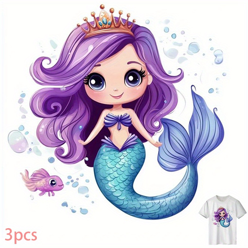 E-shop 3 Stk. Lila Meerjungfrau-T-Shirt Wärmeübertragungs-Aufnäher, DIY Bügelbilder zum Aufbügeln, Werksspezifisch Zuschneidbar, Hochwertiges Material,