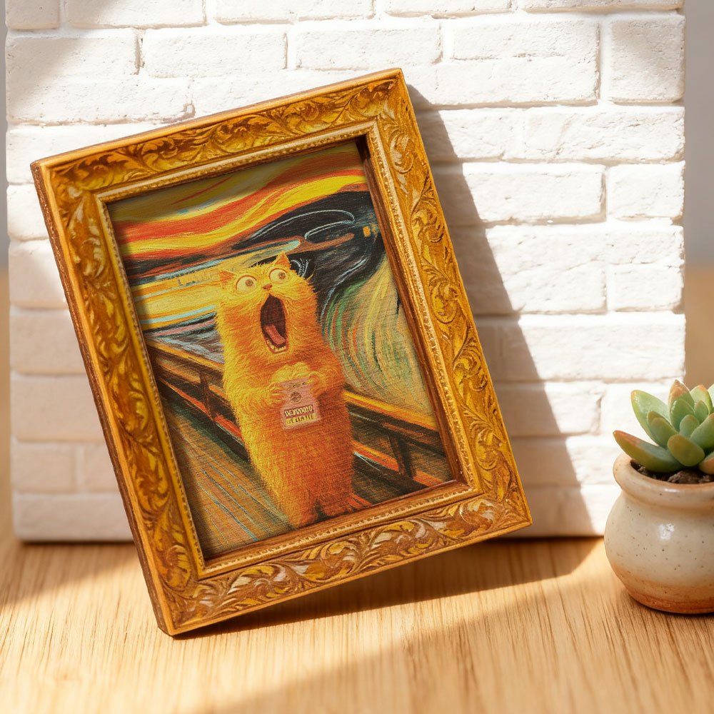 E-shop 1 Stück Kunst Schreiende Katze Kühlschrankmagnet, Berühmter Gemäldestil Holz Mini Dekoratives Bild, Orange Schreckende , Lustige