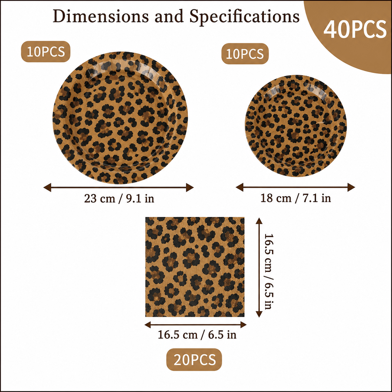 TEMU 40pcs Birthday Party Leopard Print Themed Paper Cutlery, Includes 10 Dinner Plates 10 Dessert Plates And 20 Paper Napkins, Party Dinnerware For