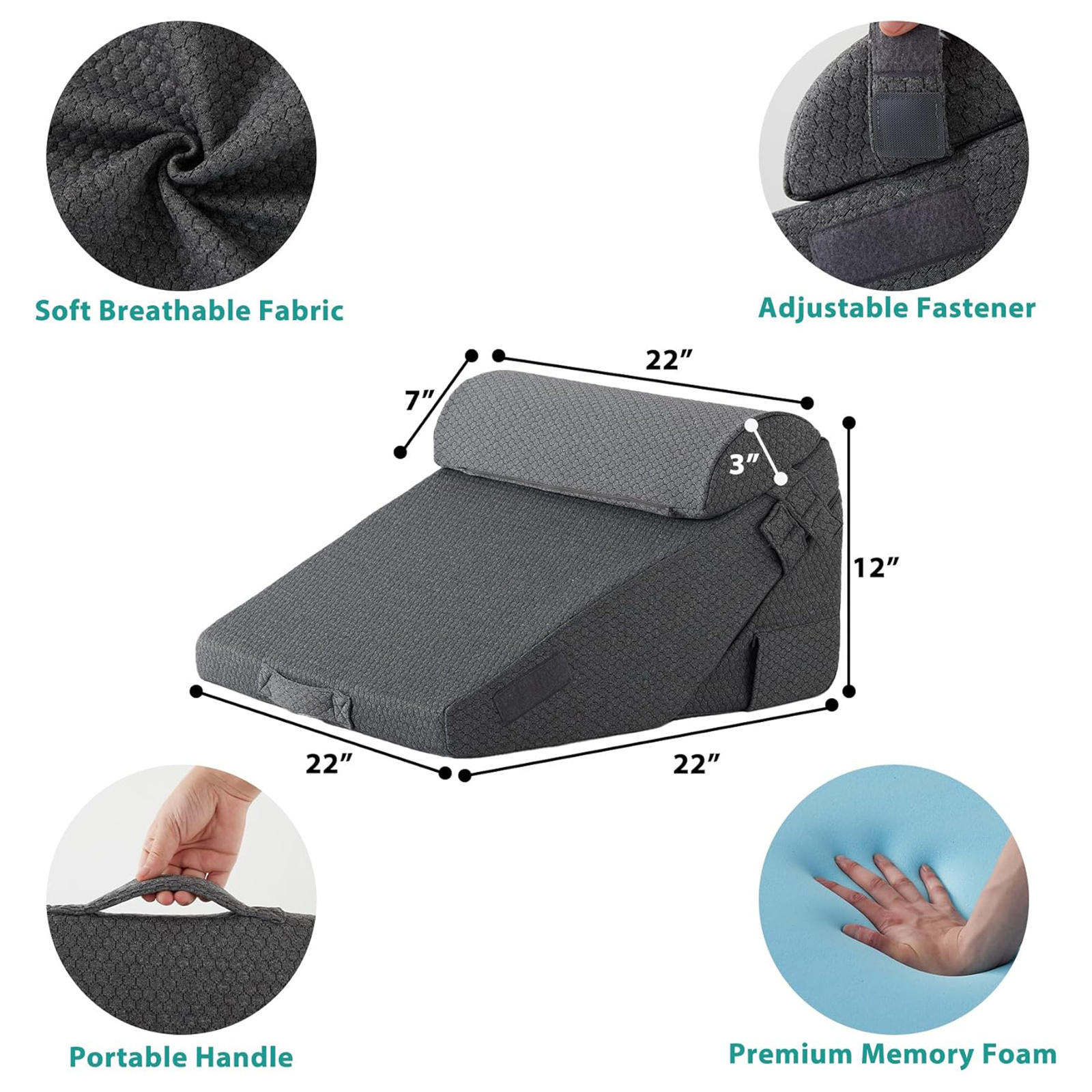 Wedge Pillow Headboard, 3pcs Bed Wedge Pillows Set for After Surgery, Adjustable Pillow Wedge for Acid RefluX & Snoring Relief, Sleeping, Back Pillow for Bed Sitting Up, Perfect for Couples Or Healthconscious Users, Black Machine- Washable Cover - Image 3