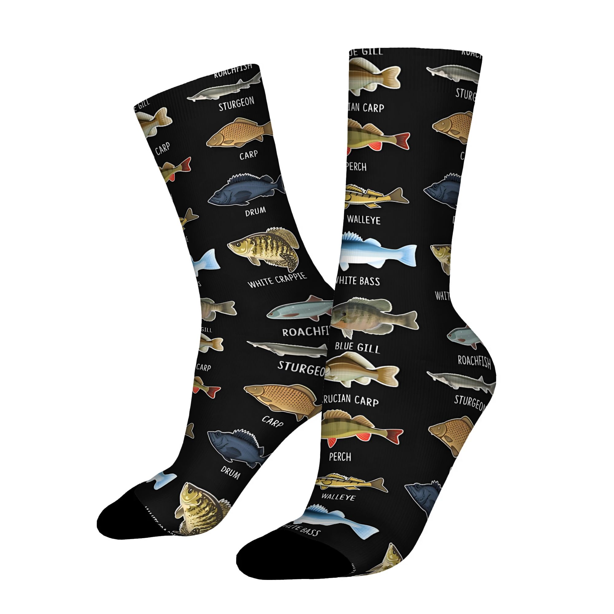 TEMU 2d Print Design Types Of Fishing Men's Socks Novelty Crew Sock Pattern Printed