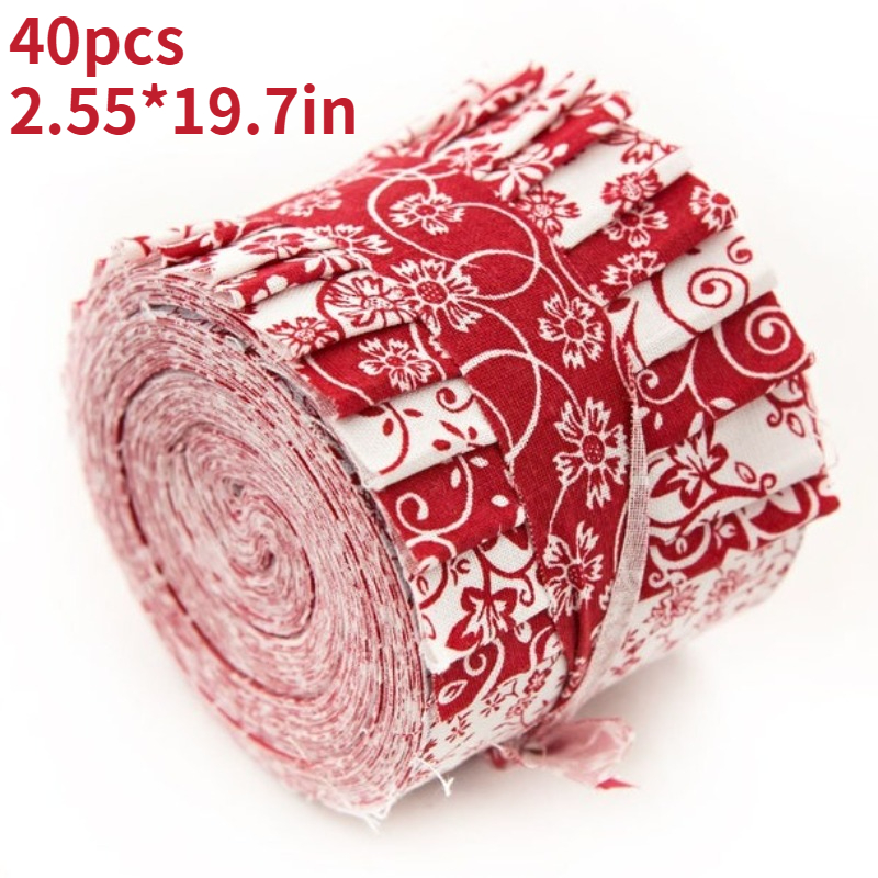 TEMU A Bundle Of 40pcs Of Pre-cut Fabric Measuring 6.5*50cm (2.55*19.7in) Featuring An Elegant . Ideal For Hand Sewing, , Doll Creation, Holiday