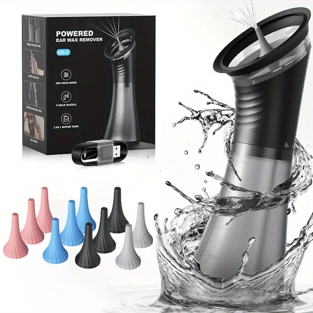 Image of -color Electric Ear Cleaning Kit, Led Digital Display, Ipx7 Waterproof, / , Simple Operation, Portable, Three- Pressure Adjustment, Family Model With Replaceable Nozzles For Cleaner And More
