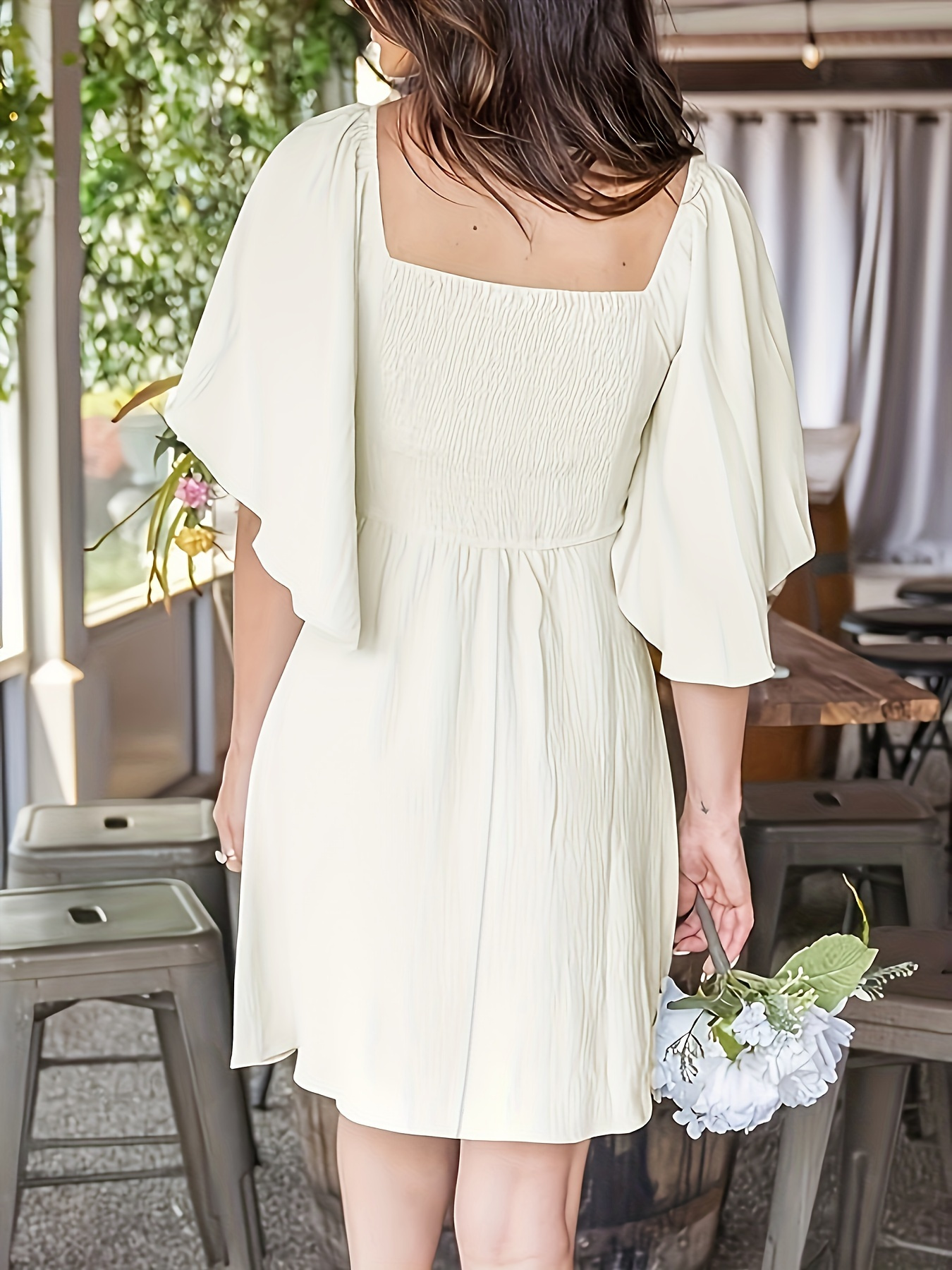 chic   a line mini dress sweet elegant style bowknot front design half sleeves light   size womans clothing white 2