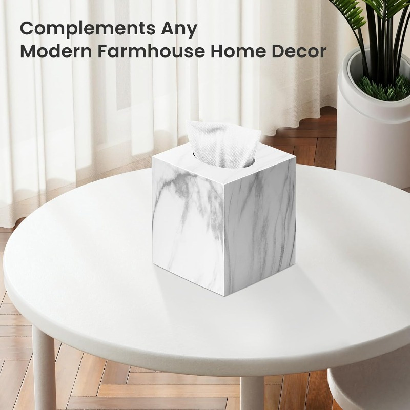 modern marble design acrylic tissue box cover square facial paper holder for bathroom vanity bedroom dresser nightstand desk or office durable stylish countertop accessory bathroom decor and accessories countertop organizer   elegant   Product details 4