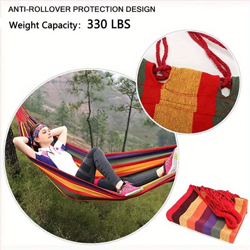 [1-Pack Heavy-Duty Hammock] 1-Pack Heavy-Duty 330lb Capacity Colorful Cloth Hammock | Durable Polyester, Tree-Friendly Straps, Portable Storage Bag, Anti-Flip, Weatherresistant, Reinforced Stitching | Outdoor, Camping, Indoor Relaxation, Camping Essential, Vibrant Design, Backyard Lounging, Stylish Lounging, Outdoor Enthusiasts