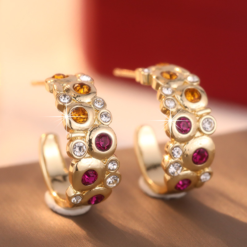 Women's Bling Bling C-Shaped Hoop Earrings with Zirconia