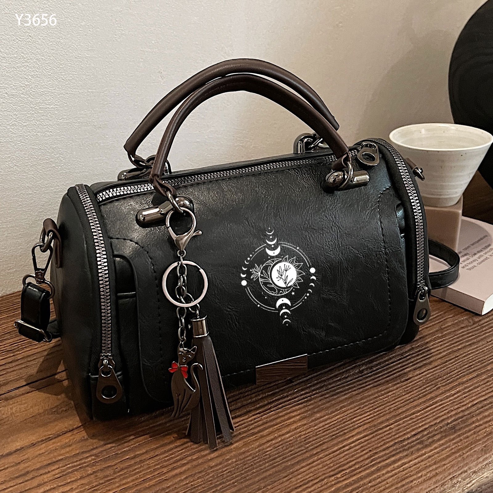 TEMU 1pc Men's Vintage Shoulder Bag - An Exquisite Handbag Featuring A Tassel Pendant. The Design Incorporates Simple, Mysterious, And Romantic Lines