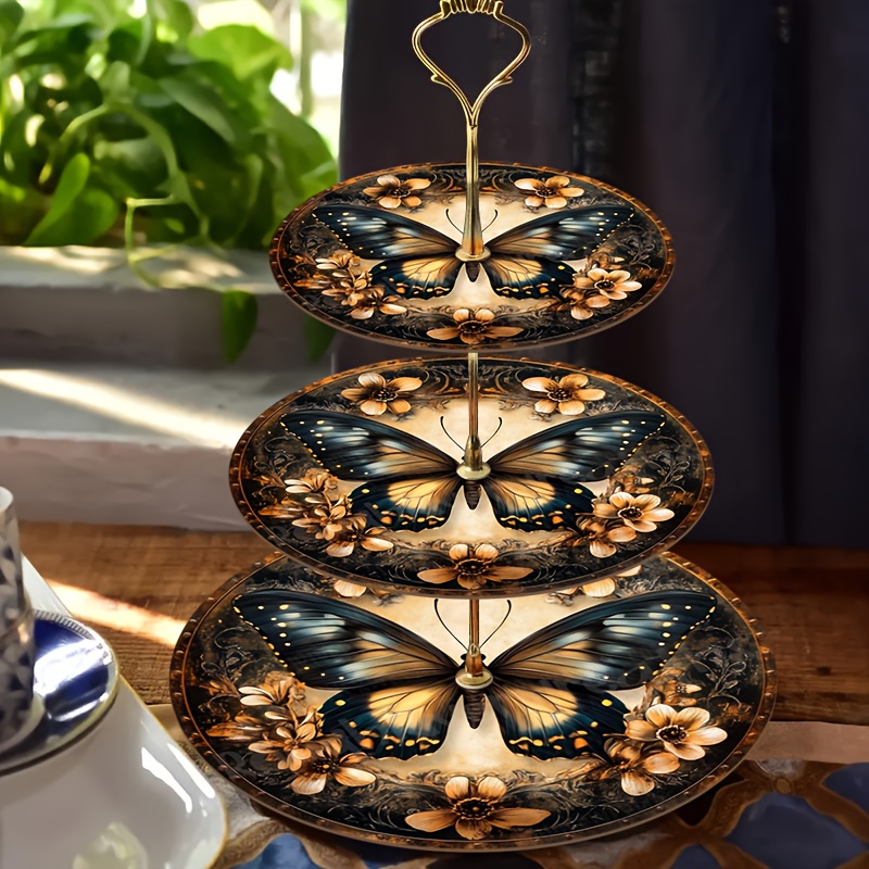 TEMU 1pc Three-layer Wooden Pattern Elegant Display Tray, Suitable For Weddings, Birthdays, Thanksgiving, Valentine's Day, And Other Occasions, Home,