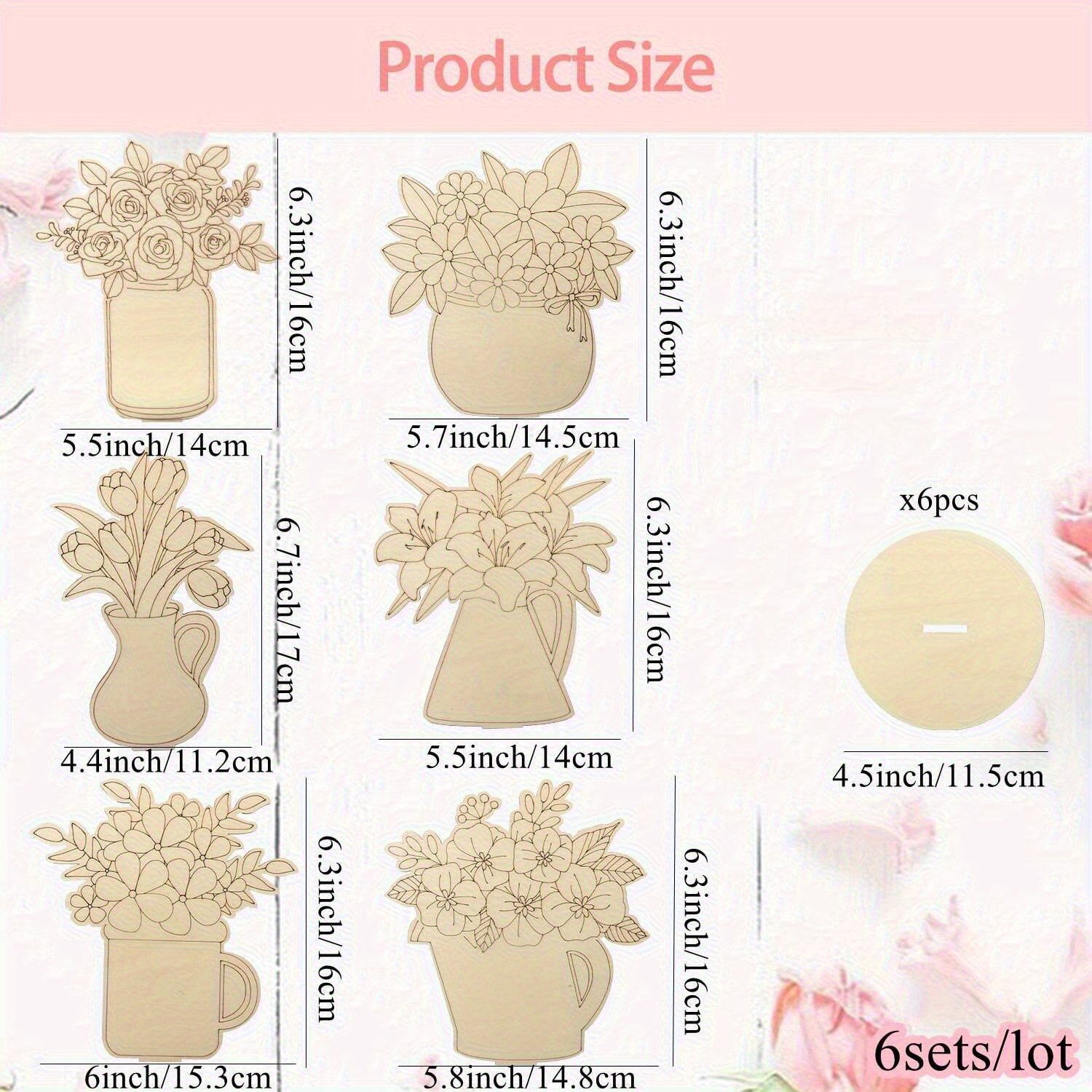 6 Sets Of Wooden Floral Desktop Decorations - Roses/lilies/tulips, Spring Mother's Day Desktop Diy Painting Crafts