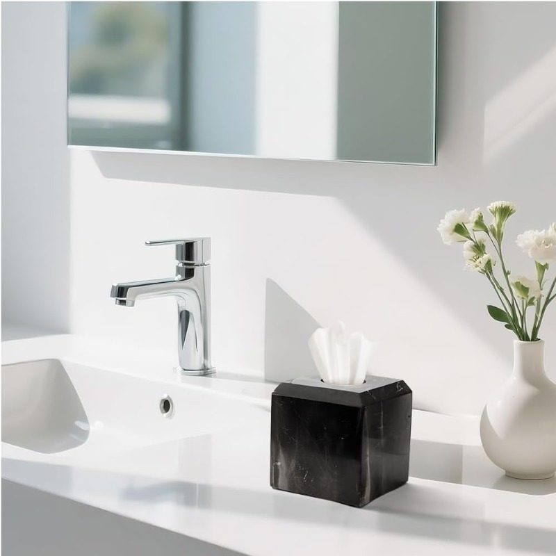italy natural marble tissue box cover - heavy-duty square marble toilet paper holder with black & white veining, minimalist   for bathroom, living room, bedroom, kitchen, office - durable   decor, easy- , decorative storage organizer (compatible with standard tissues) - heavy-duty round facial holder for minimalist home decor, natural marble texture, sophisticated black & white veining, versatile for any room, stylish and functional accessory, tissue Product details 6