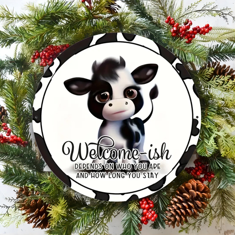 

Cow Welcome Sign - 8x8" Round Metal Wall Decor For Bars, Cafes, Clubs & Kitchens, Room Decor