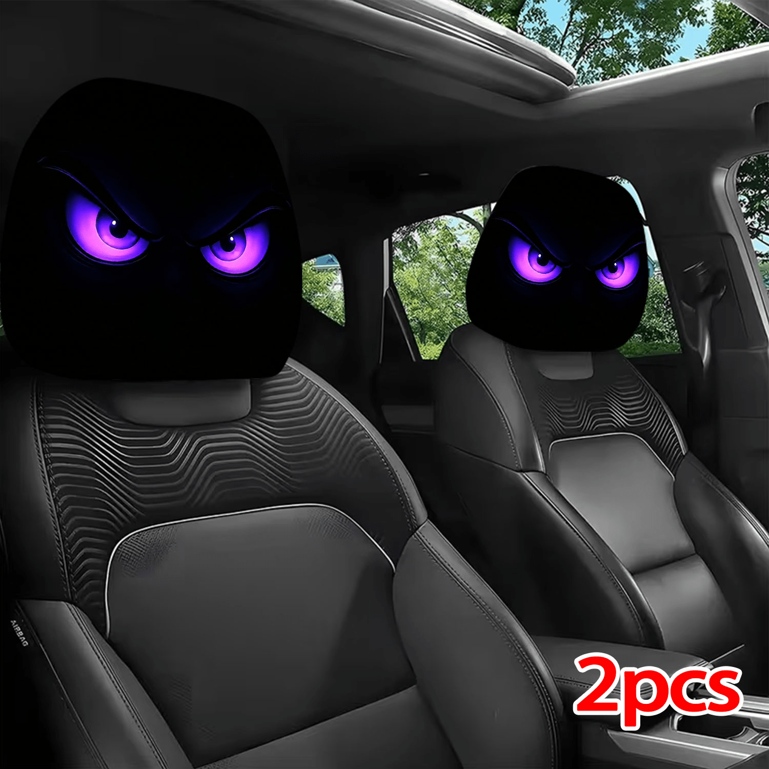 TEMU 2pcs Printed Pattern Car Headrest Covers, Interior Decoration With And Universal Fit Installation, For Interior Accessories, Perfect Funny Car