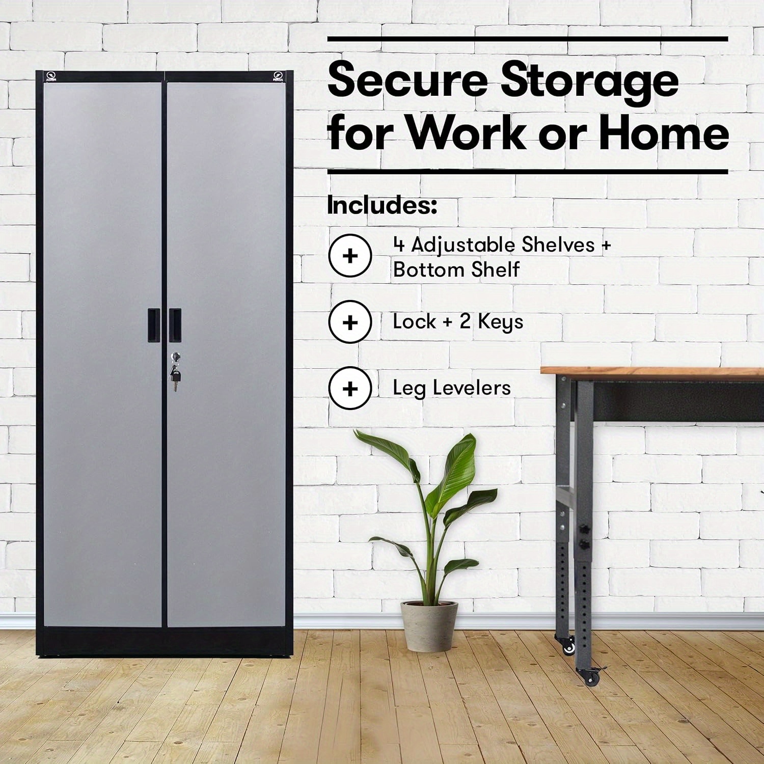 storage cabinet 71 inch steel utility cupboard with locks adjustable shelves for garage office classroom and kitchen white w silvery doors