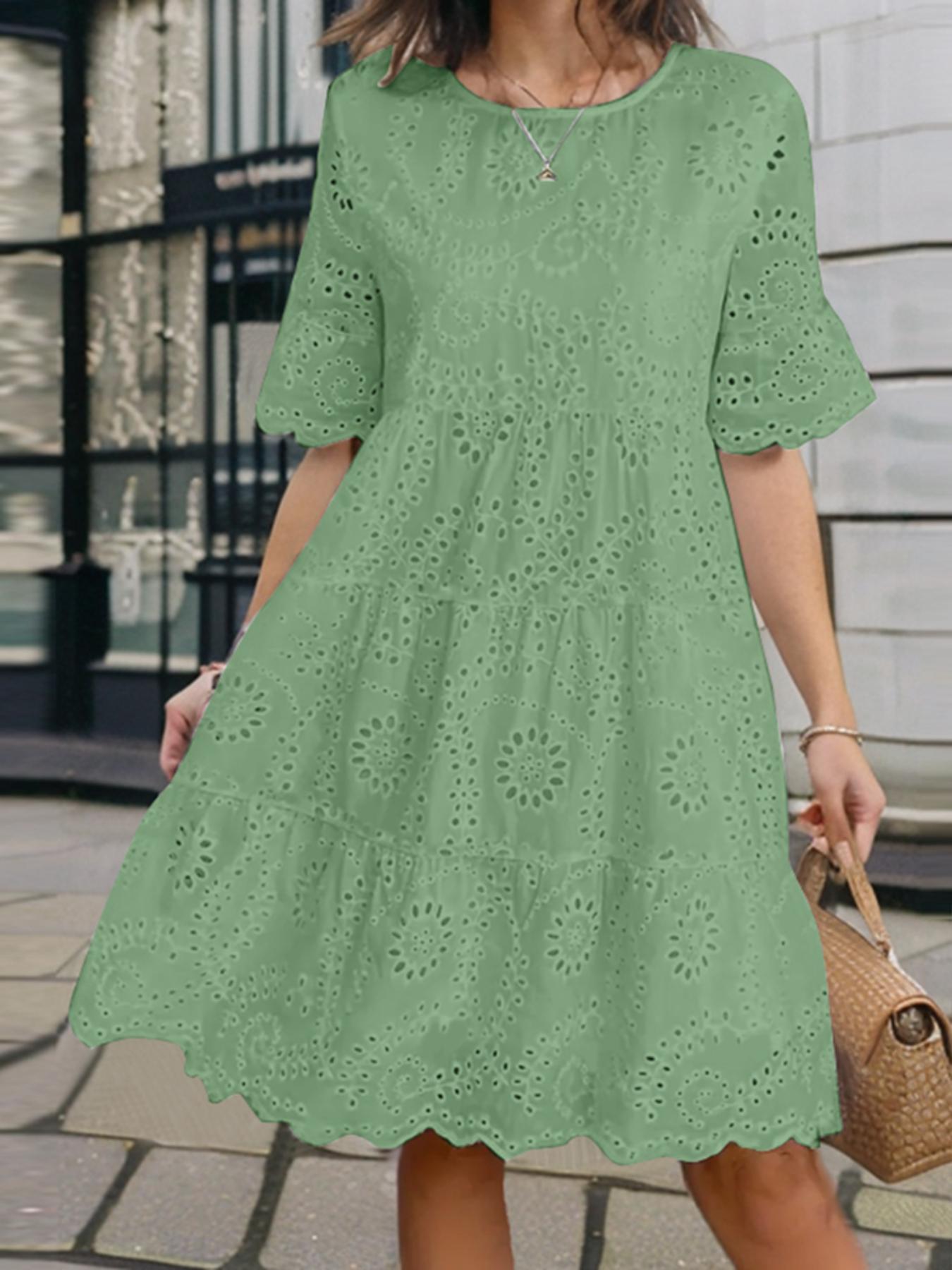 forest green colour dress Hali Frill Strap Crochet Lace Dress White