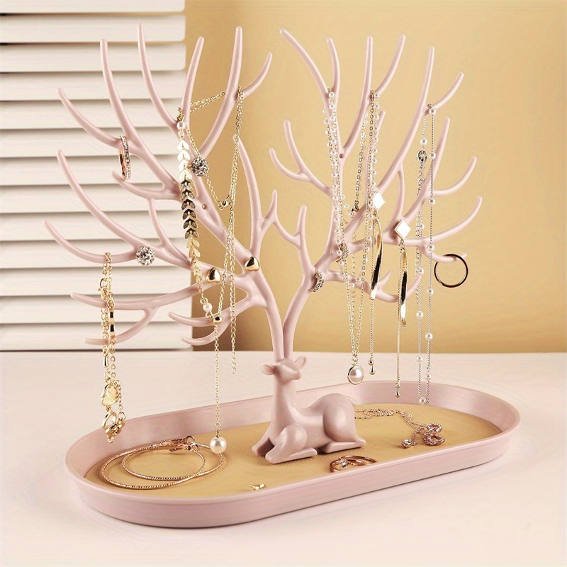 TEMU 1pc Antler-shaped Jewelry Organizer Tree Stand - Elegant Elk Design With Multiple Branches For Earrings, Necklaces, Rings, Bracelets - Durable