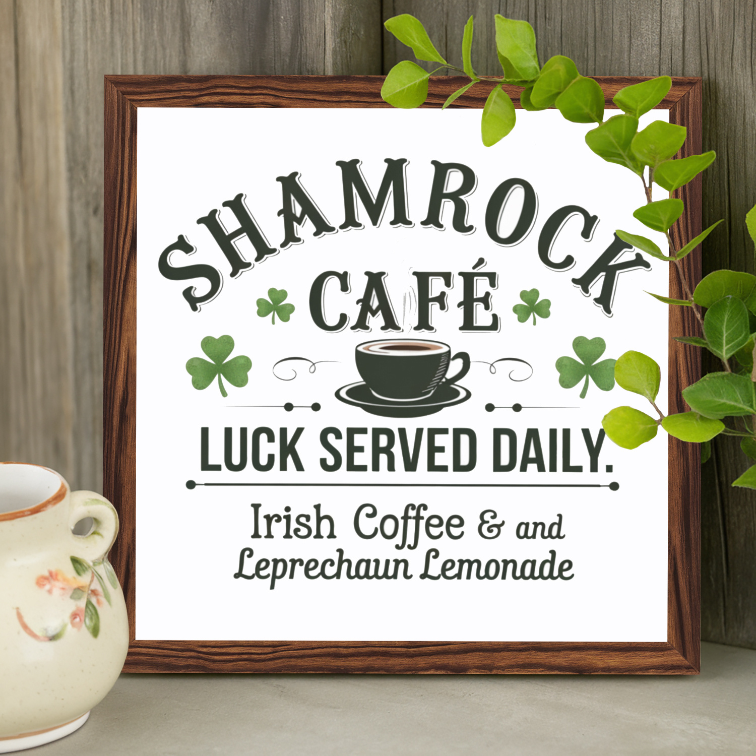 

Shamrock Cafe 'luck Daily' Wooden Sign - 8x8 Inch, 's Day , Vintage Style For Home