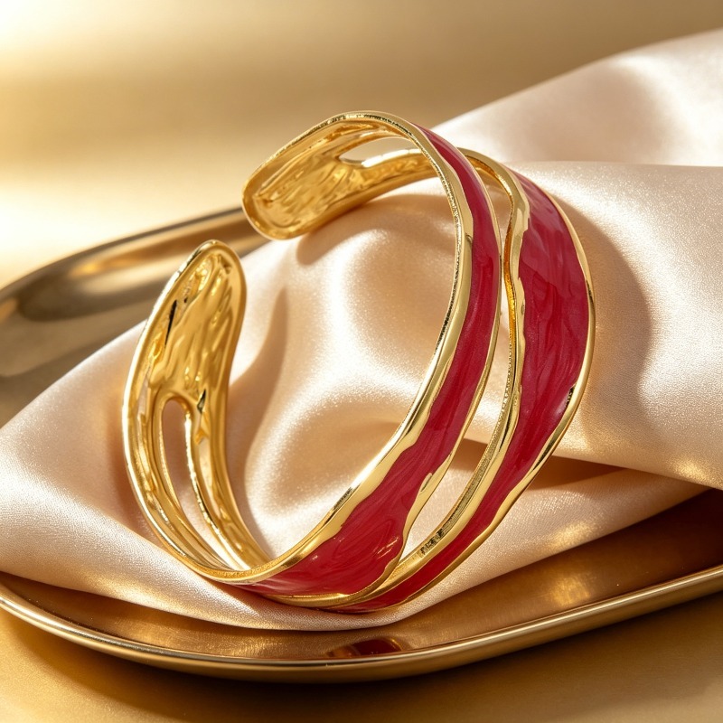 Women's Light Luxury Double Hoop Twisted Pattern Open C-Shaped Bangle Bracelet