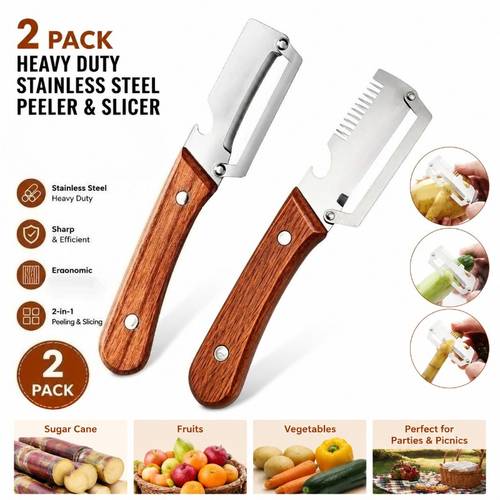 2pcs heavy duty stainless steel peeler and slicer set featuring a bottle opener and straight blade design suitable for fruits and vegetables a versatile and durable peeling tool and vegetable slicer ideal for parties and picnics
