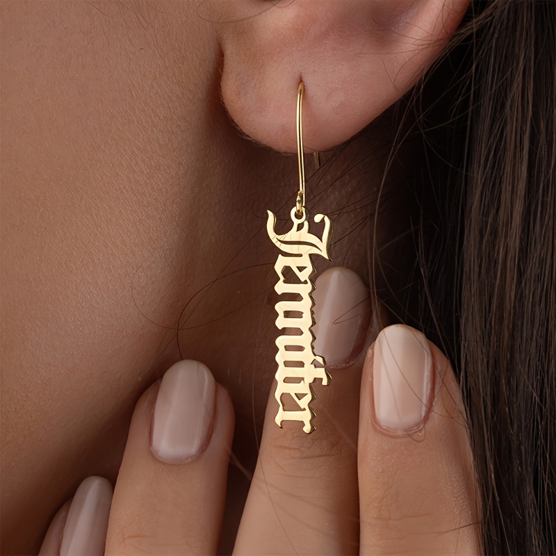 TEMU A Pair Of / Custom Name Stainless Steel Earrings, Old English Name Earrings, High-end Private Customization, Birthday Gift For Her, Valentine's