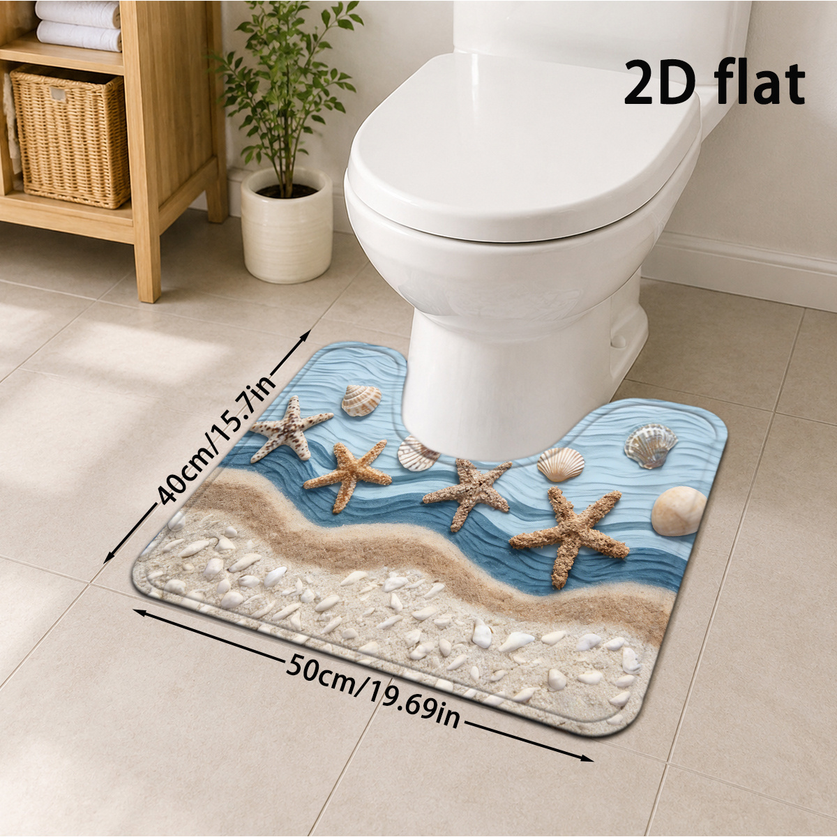 TEMU Plat 2D, Plat 2D 1 pièce Tapis de salle de bain style méditerranéen et bohème avec de mer, , , côte, , océan, tente de plage, style d'été et ,