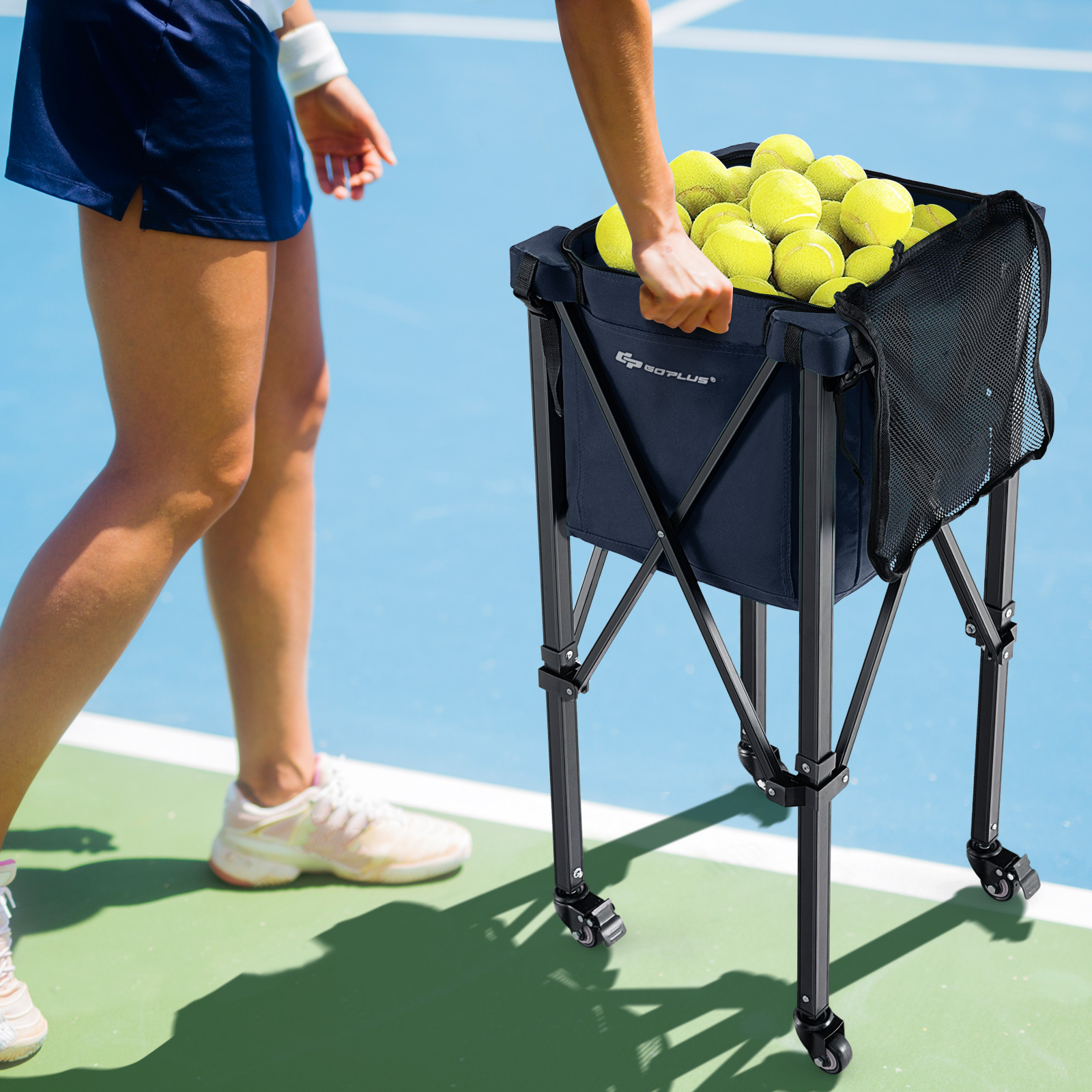 TEMU Multigot Heavy-duty Foldable Tennis Ball Cart With Locking Wheels - Lightweight Aluminum Frame, Holds 150 Tennis Balls, Large Capacity With