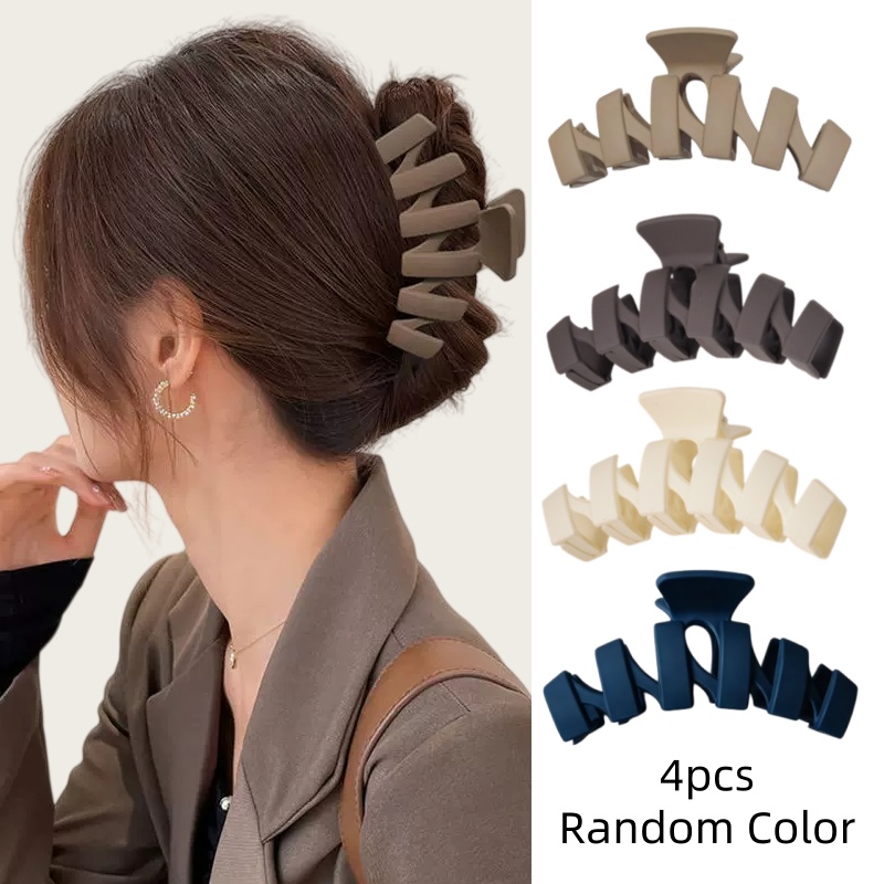 TEMU 4pcs Set Of N-shaped Matte Hair Clips In Random Colors, Featuring A Non-slip, Strong-hold Shark . Stylish Hair Accessory Suitable For Thick,