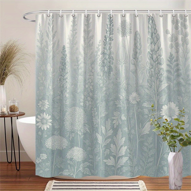 TEMU 1pc Extra Large Vintage Botanical Shower Curtain - Tall Floral, Muted Gradient Bathroom Window Drapes, Machine Washable Polyester With Hooks For