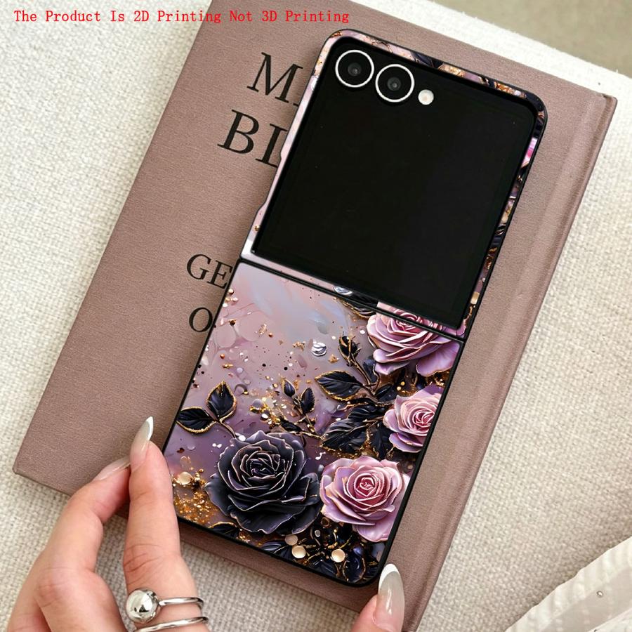TEMU Phone Case - 2d Flat Back Phone Case Suitable For For Galaxy Z Flip 8 7 6 5 4 3 Z Fe Z Flip4 Roses Marble