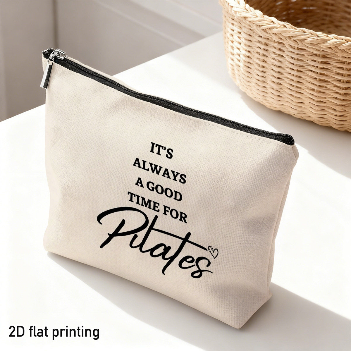 TEMU 2d Flat 1pc Minimalist Pilates Quote Makeup Bag, Inspirational Fitness , Ideal For Gym , Yoga Classes, Wellness Retreats, For Fitness