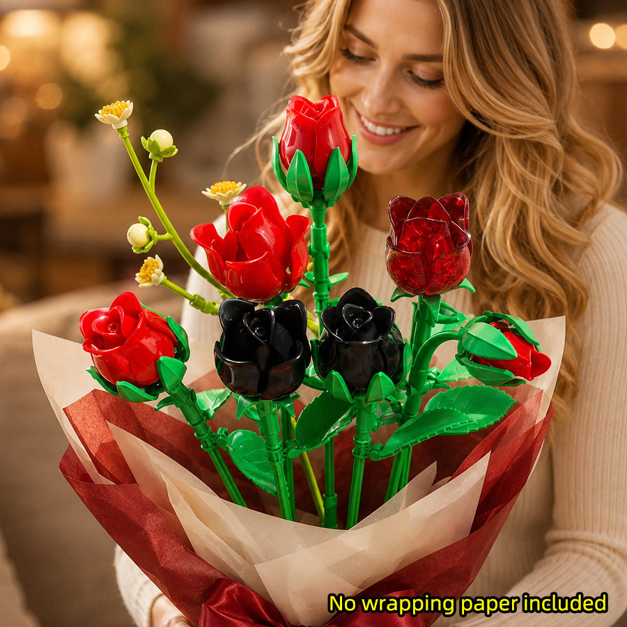 Red And Black Rose Flower Bouquet Building Blocks