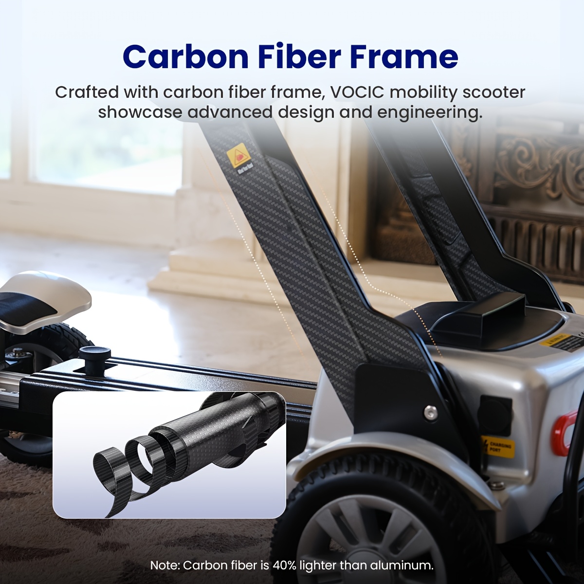 lightweight electric mobility scooter with     featuring a foldable carbon fiber frame and a comfortable Product details 3