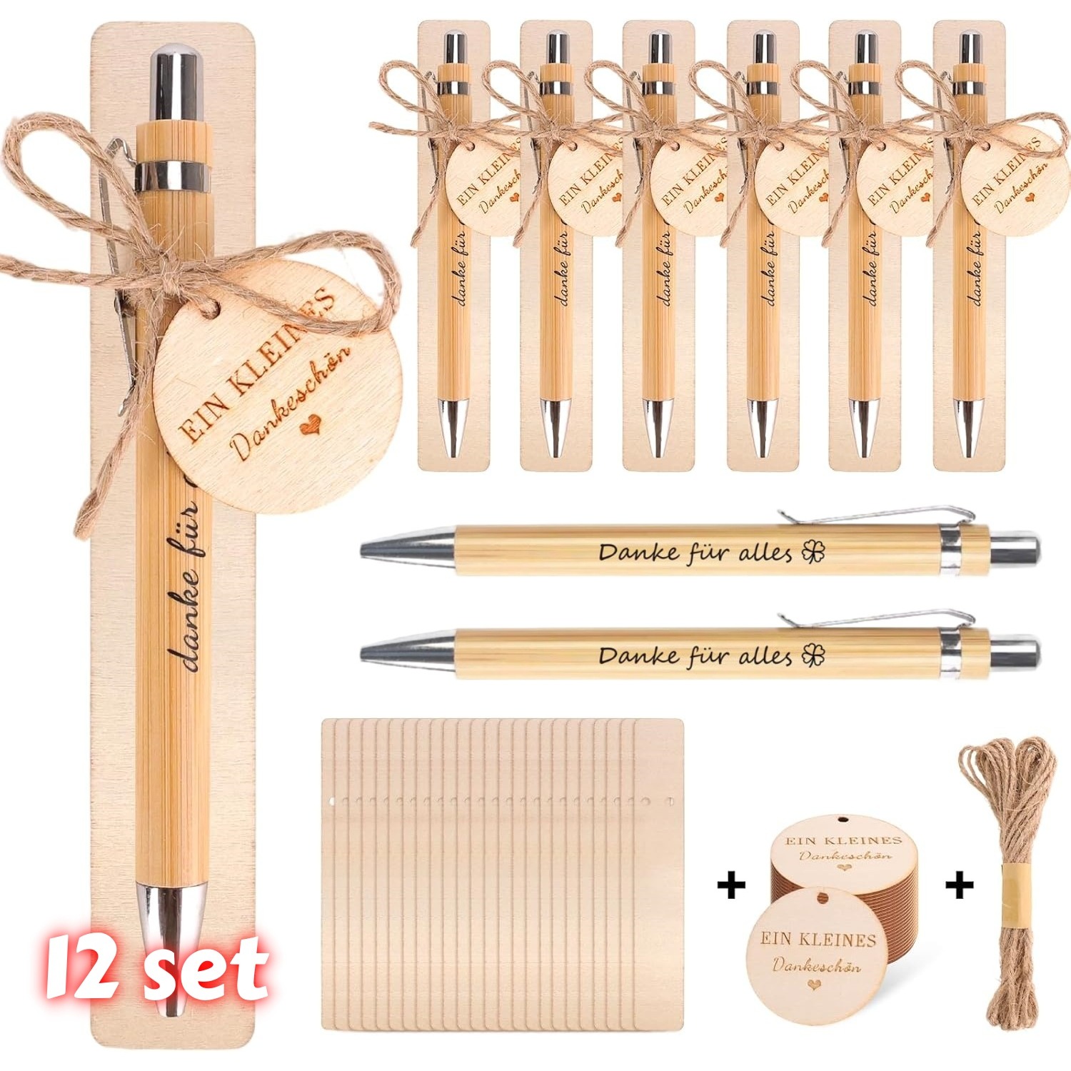 Image of 12/24-pack Thank You Gifts Set | Wooden Ballpoint Pens With 'danke Für Alles' Engraving | Farewell & Retirement Gifts For Colleagues, Teachers, Students | Bulk Gift Box For Office & School