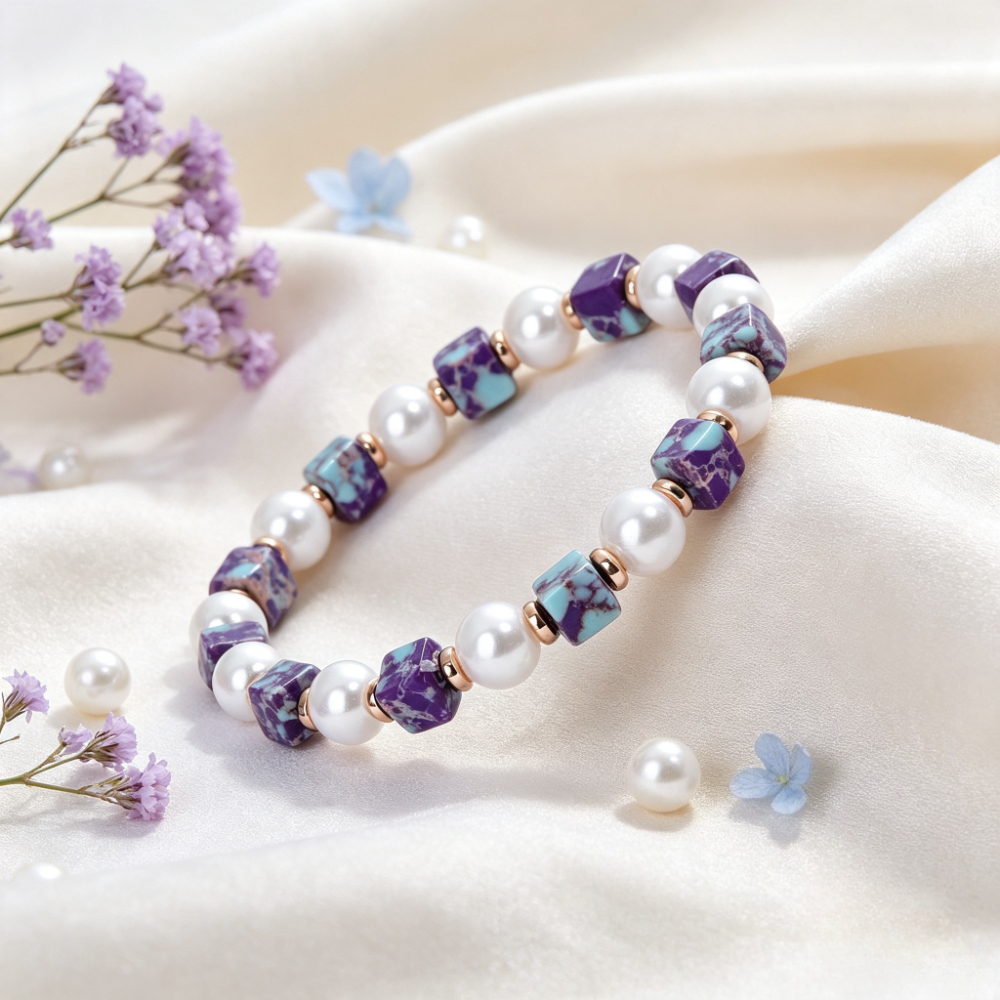 Natural Stone Purple Blue Imperial Stone Beaded Bracelet