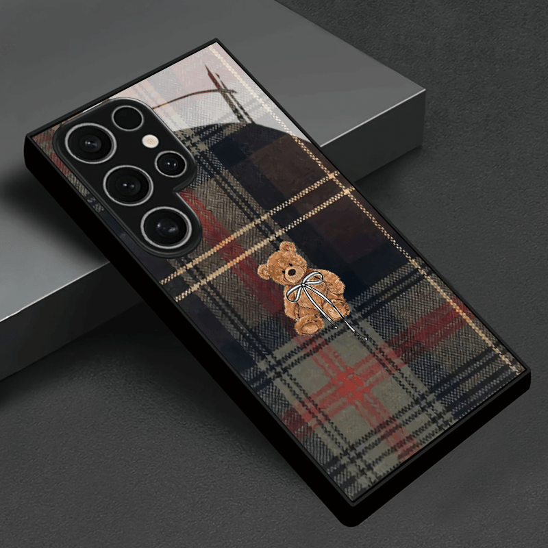 TEMU Phone Case: Plaid Bear , Suitable For A56 A55 A16 A26 A15 A54 A36 A35 A34 S25 Ultra S20 Pro S21 Plus S22 S23 S24, Anniversary, Valentine's Day,