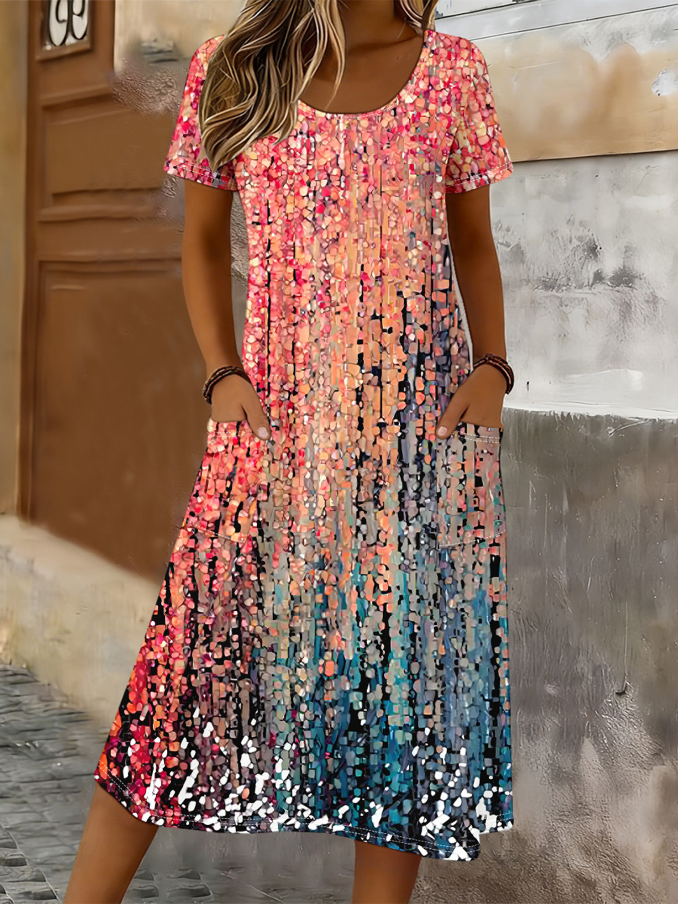summer dress with sleeves and pockets sold on Temu United States