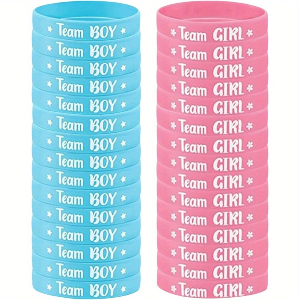 Image of 30pcs Silicone Bracelets For Gender Reveal Party Decorations, Team Bracelets, Gender Reveal Bracelets, Blue And Pink Christmas