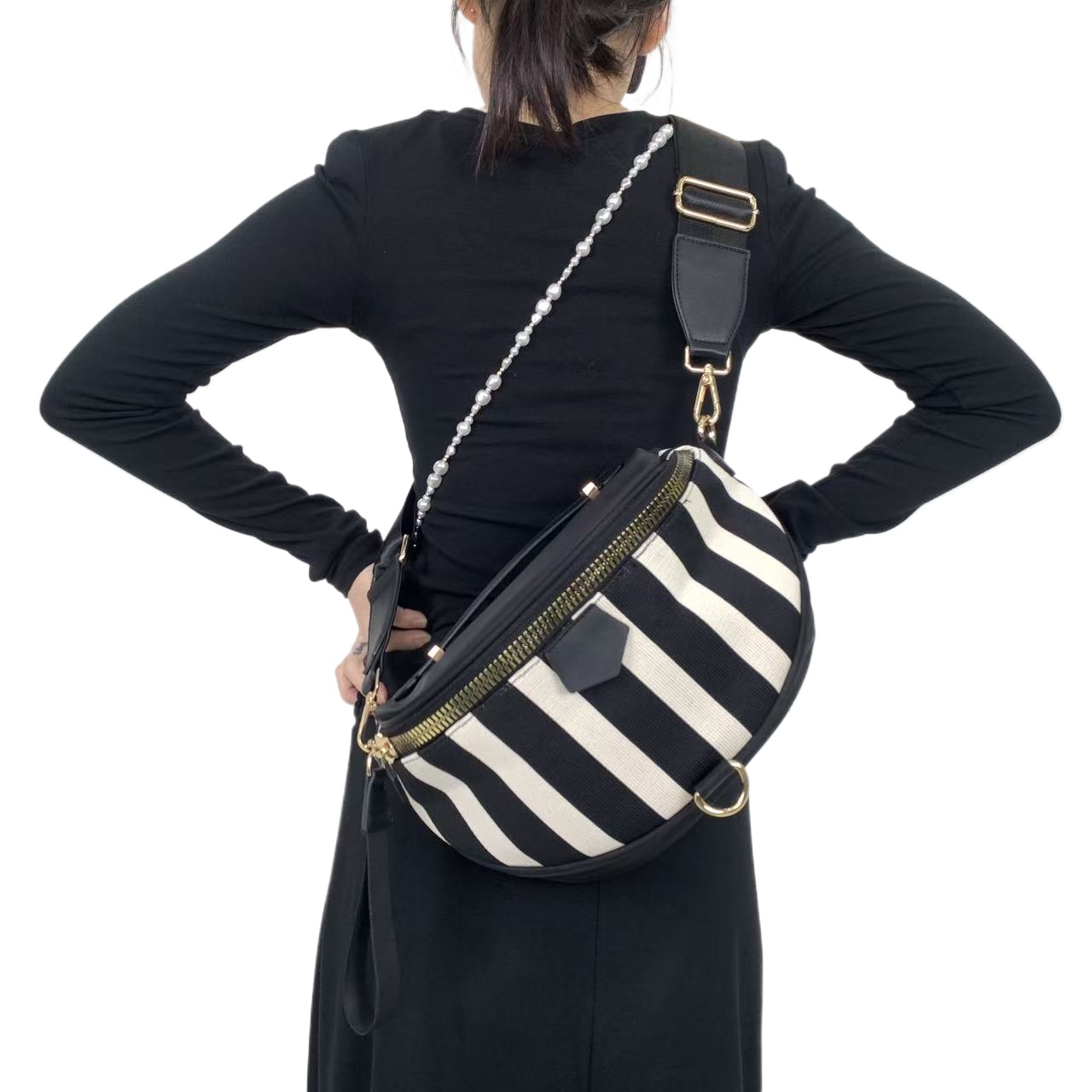 TEMU 여성 패션 패턴 경량 멀티 지퍼 숄더백, 다기능 캐주얼 스포츠 체스트백, 데일리 휴대용 와이드 스트랩 다기능 바디 핸드백