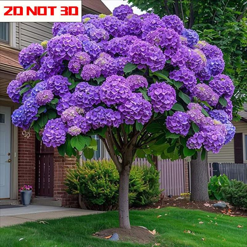 TEMU Purple Hydrangea Tree Diamond Painting Kit, Round/square Diamonds, Diy Art For Home Wall Decor, Adult Craft Hobby, Vivid Flower , Relaxing