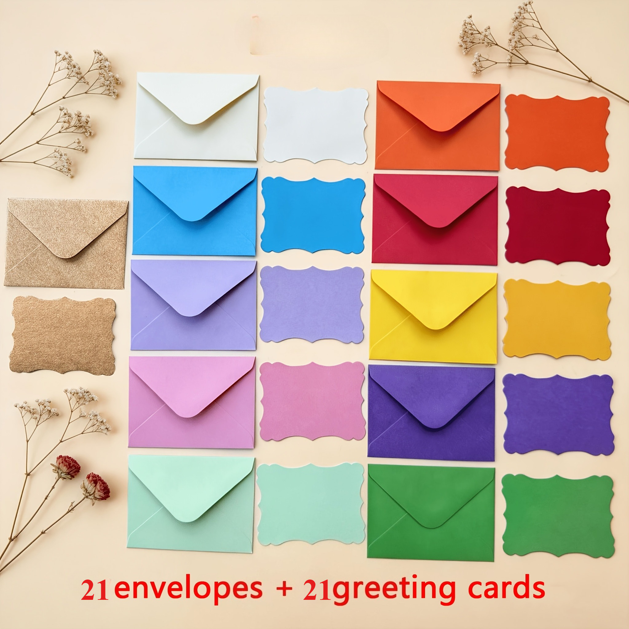 TEMU Juego de 42 piezas - 21 mini sobres occidentales + 21 tarjetas de felicitación con ondulado - Mini sobres con tarjetas de notas , sello