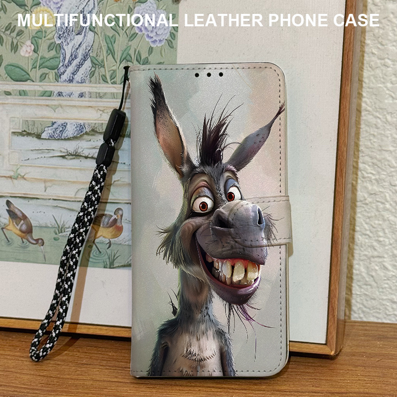 TEMU Phone Case: Cute Donkey Face Pattern Magnetic Snap Flip Full-coverage Drop-proof Phone Case, Suitable For Galaxy S26/s26 Edge/s26 Ultra/s25