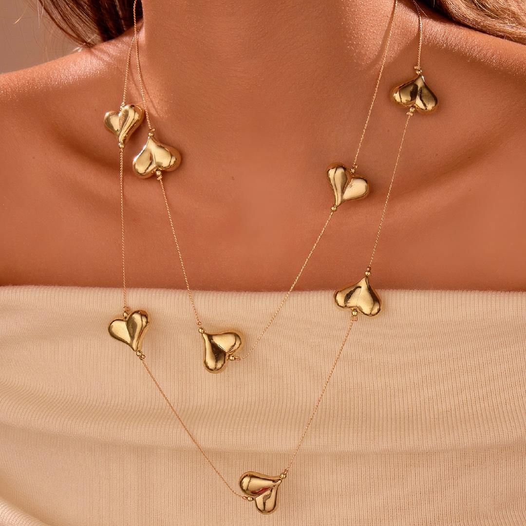 TEMU 1pc Women's Bohemian Elegant And Exquisite Fashionable Acrylic Golden Color Heart-shaped Long Autumn/winter Sweater Chain Necklace, Multiple