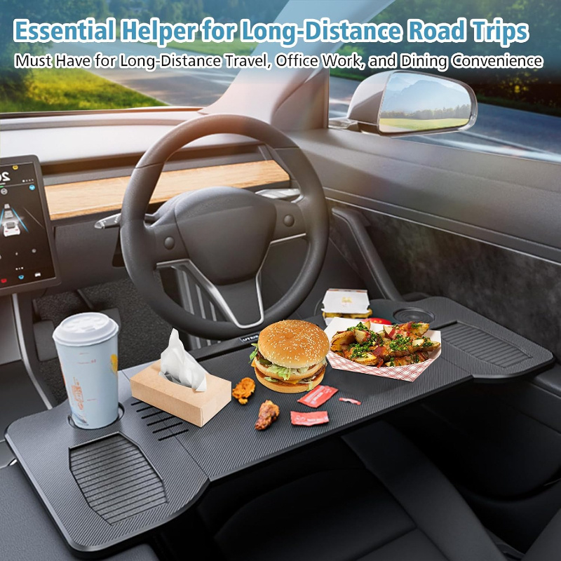 

Foldable Car Tray Table, For Tesla Y-3 Car Accessories, Steering Wheel Dining Table, Suitable For Travel, Remote Work, And Camping