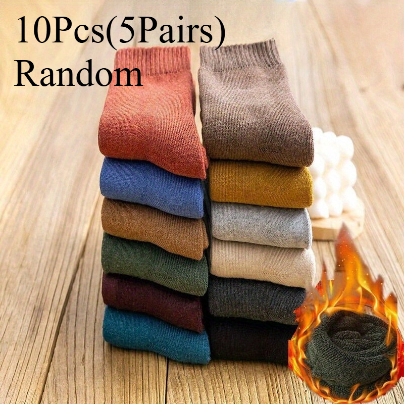 TEMU 10 Pairs (5 Pairs) Of Thickened Socks, Random Colors, Men's And Women's Terry Mid-tube Socks, Warm Socks, Autumn And Winter Warm Couple Socks,