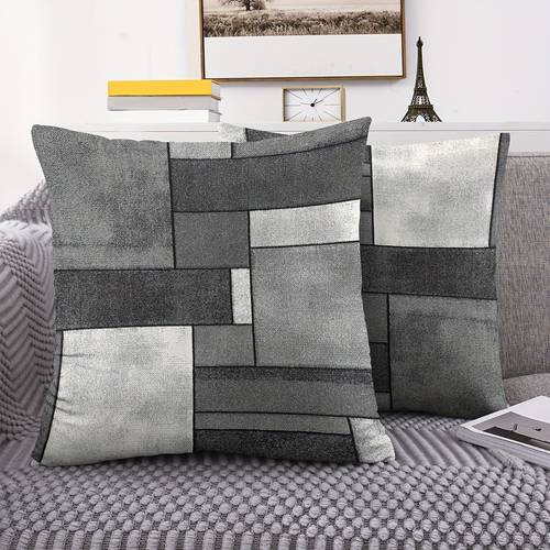 2 pack modern geometric pattern grey cushion covers for sofa decor decorative cushion cover polyester cushion cover living room sofa home decor pillow cover with zipper closure no filling