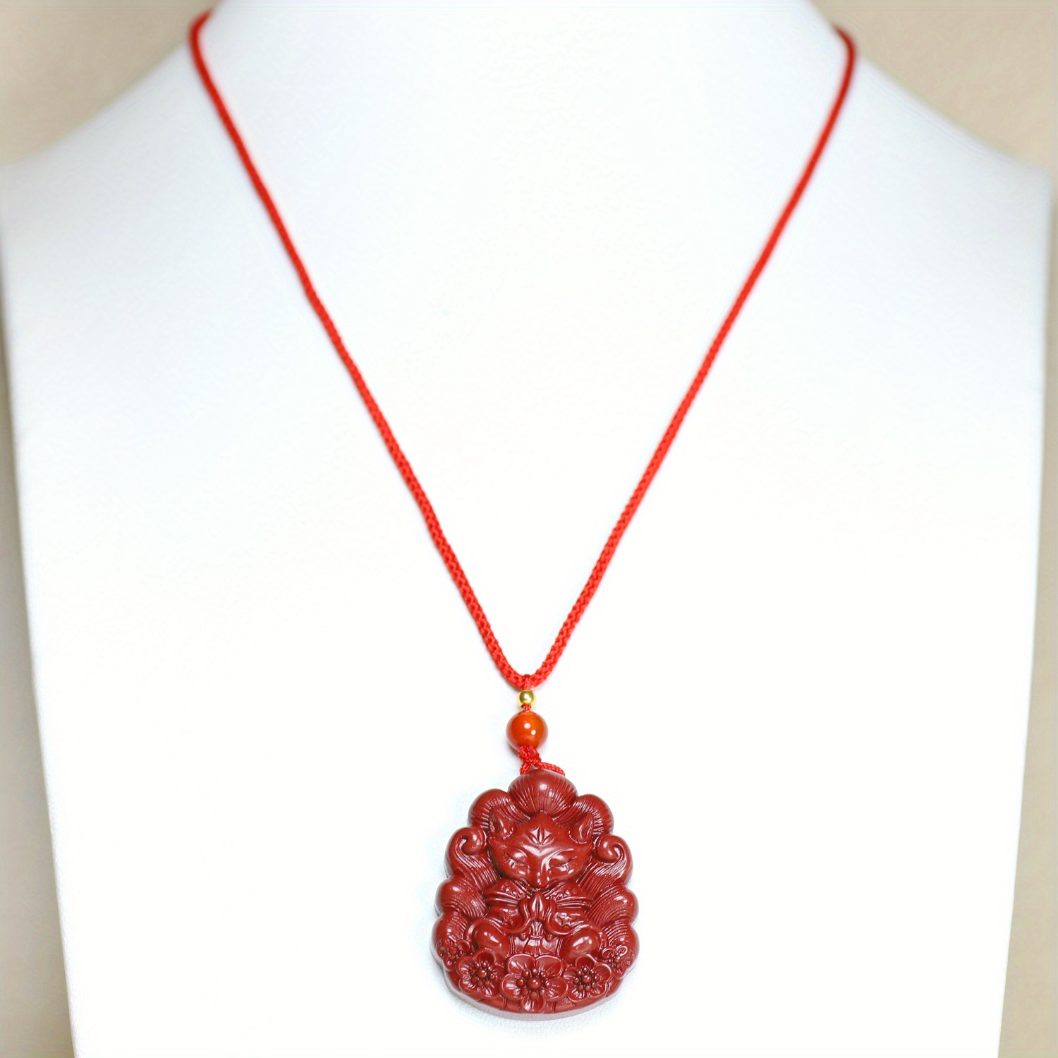 TEMU Vintage Stone Nine-tailed Fox Pendant - Elegant And Fashionable, Ideal For Men And Women, Perfect Gift For Celebrations