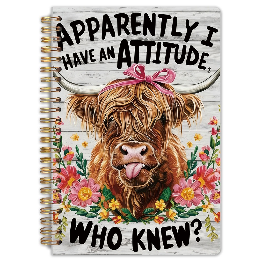 TEMU 1pc Highland Cow Notebook With Scottish Cow Quotes & Floral - Spiral Bound Journal Diary, 5.5x8.3 Inch Farm Animal Diary Suitable For Cow Lovers