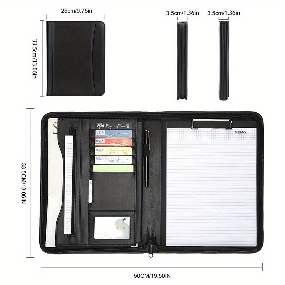 A4 Folder With Multiple Compartments For Notebooks Credit Cards Id Cards Pens Phones, A4 Conference Folder Writing Case Portfolio Document Folder With Writing Pad